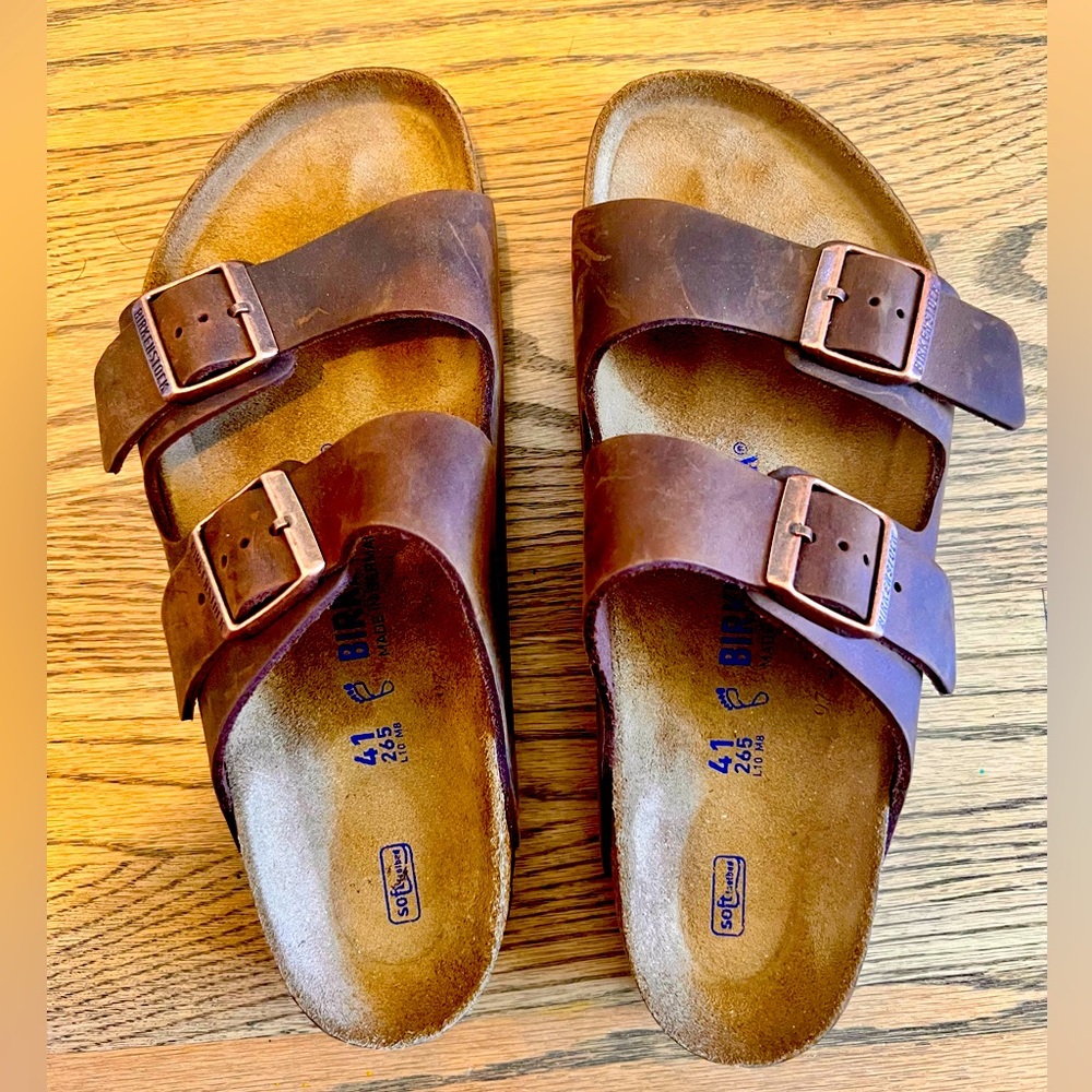 New Birkenstocks Arizona Oiled Leather Brown Authentic Sandals sz 41 size 10